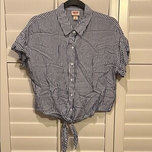 Mossimo Supply Co. Navy and White Striped Casual Shirt